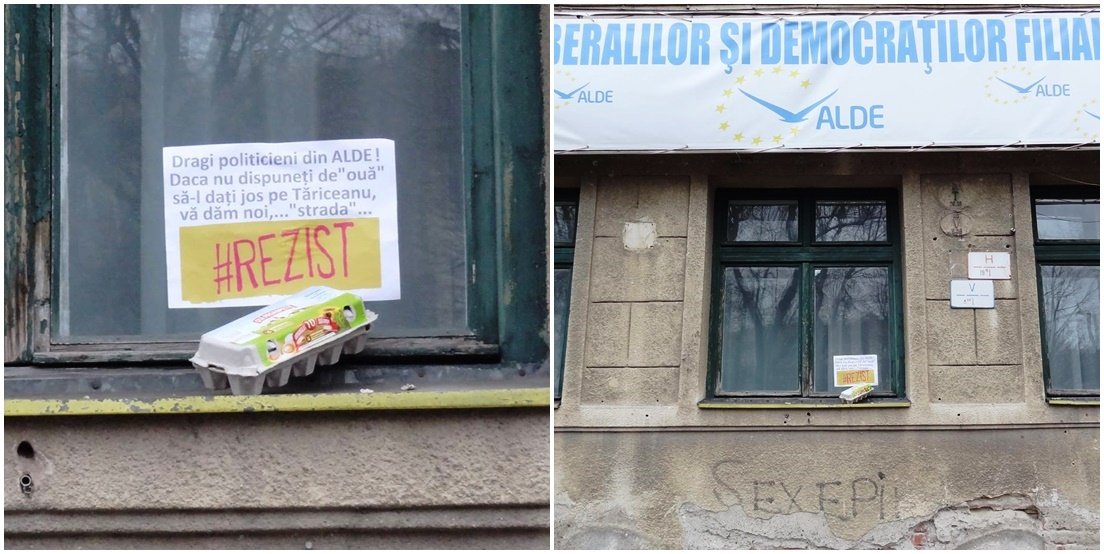 ”Strada” a lăsat ouă la ferestrele PSD și ALDE Arad. Vezi ce mesaje amuzante au însoțit cadoul