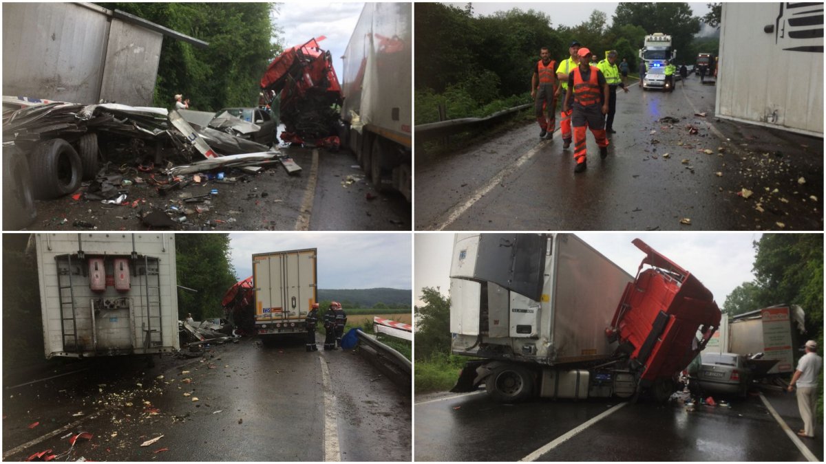 Preot cu Skodă prins între două tiruri la Milova (FOTO)