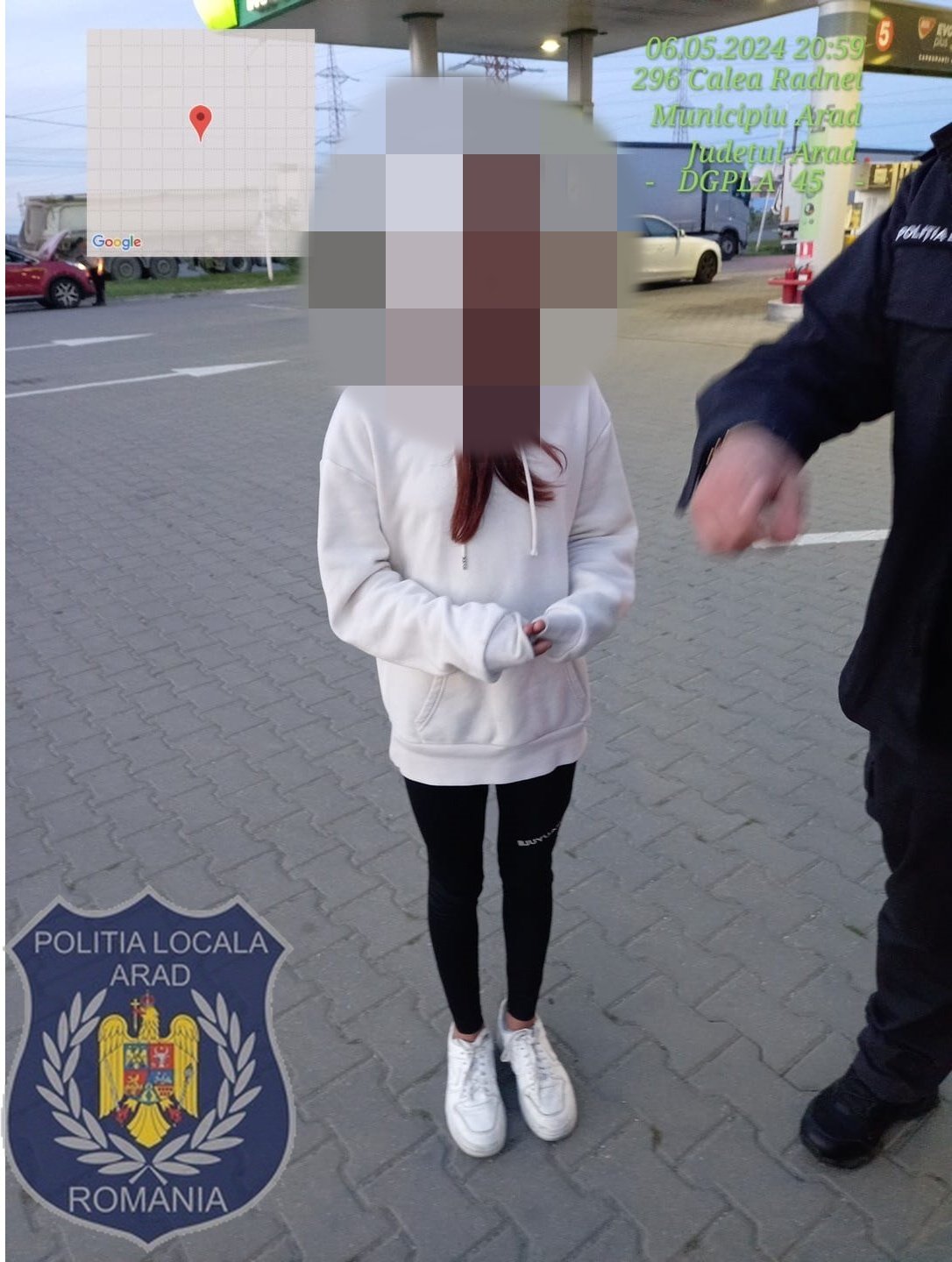  Minoră de 13 ani, fugită de acasă, găsită de Poliția Locală într-o benzinărie din Micălaca