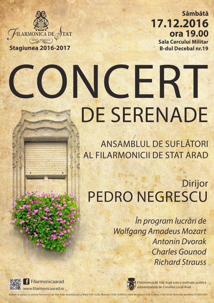 Concert inedit de serenade, susținut de Ansamblul de suflători al filarmonicii arădene