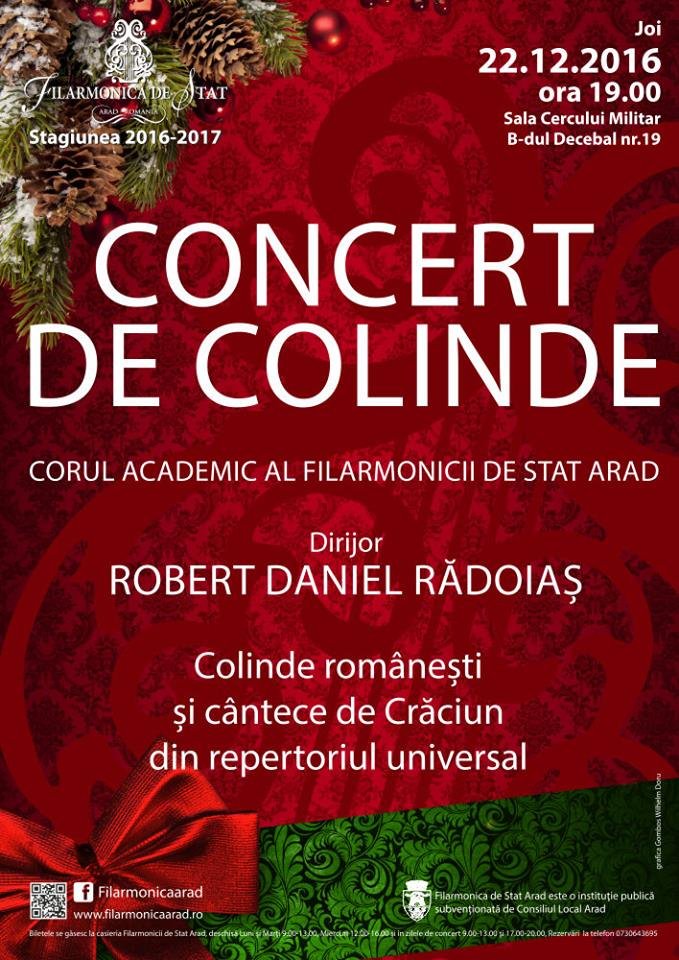 Filarmonica arădeană vă invită la tradiționalul Concert de Colinde      