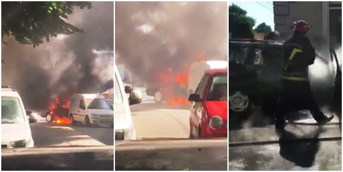 VIDEO | Incendiu în centrul Aradului. O mașină a ars în trafic