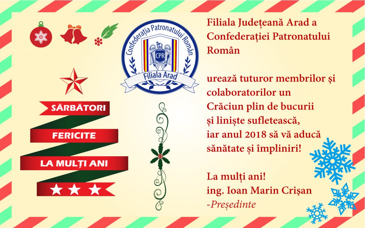 Felicitare din partea Filialei Județene a Confederației Patronatului Român
