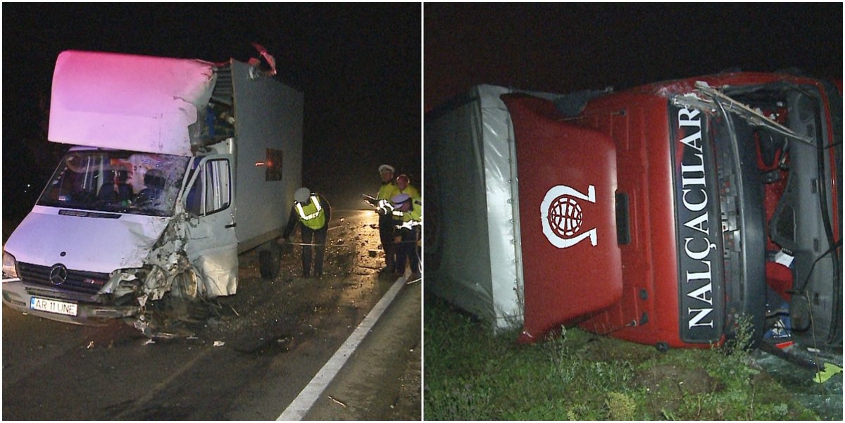 ACCIDENT ÎN LANȚ în Vladimirescu: Un TIR s-a răsturnat, iar trei persoane au fost rănite