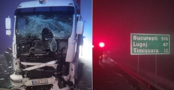 Dezastru pe autostrada Timişoara-Arad. Accident în lanţ: impact violent între 3 TIR-uri şi un camion