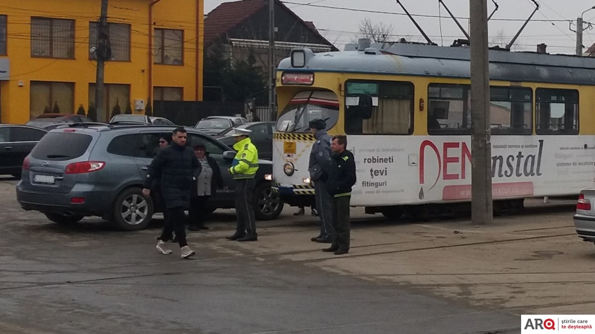 Tramvai blocat de un bizon la Obor