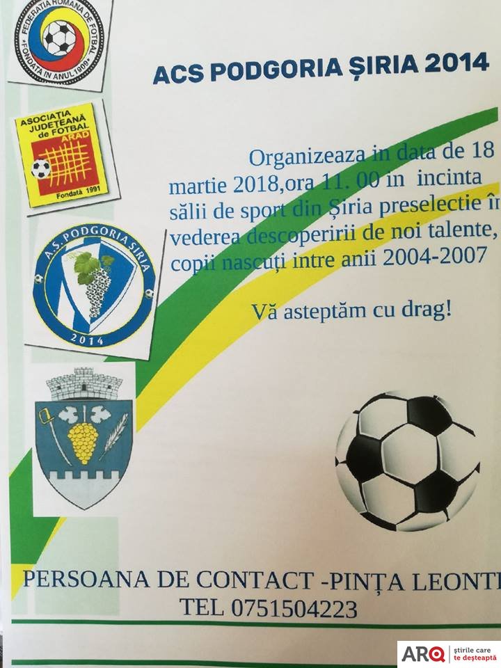 Șiria dorește să beneficieze de tradiția ei în fotbal precum și de bazele sportive pe care le are