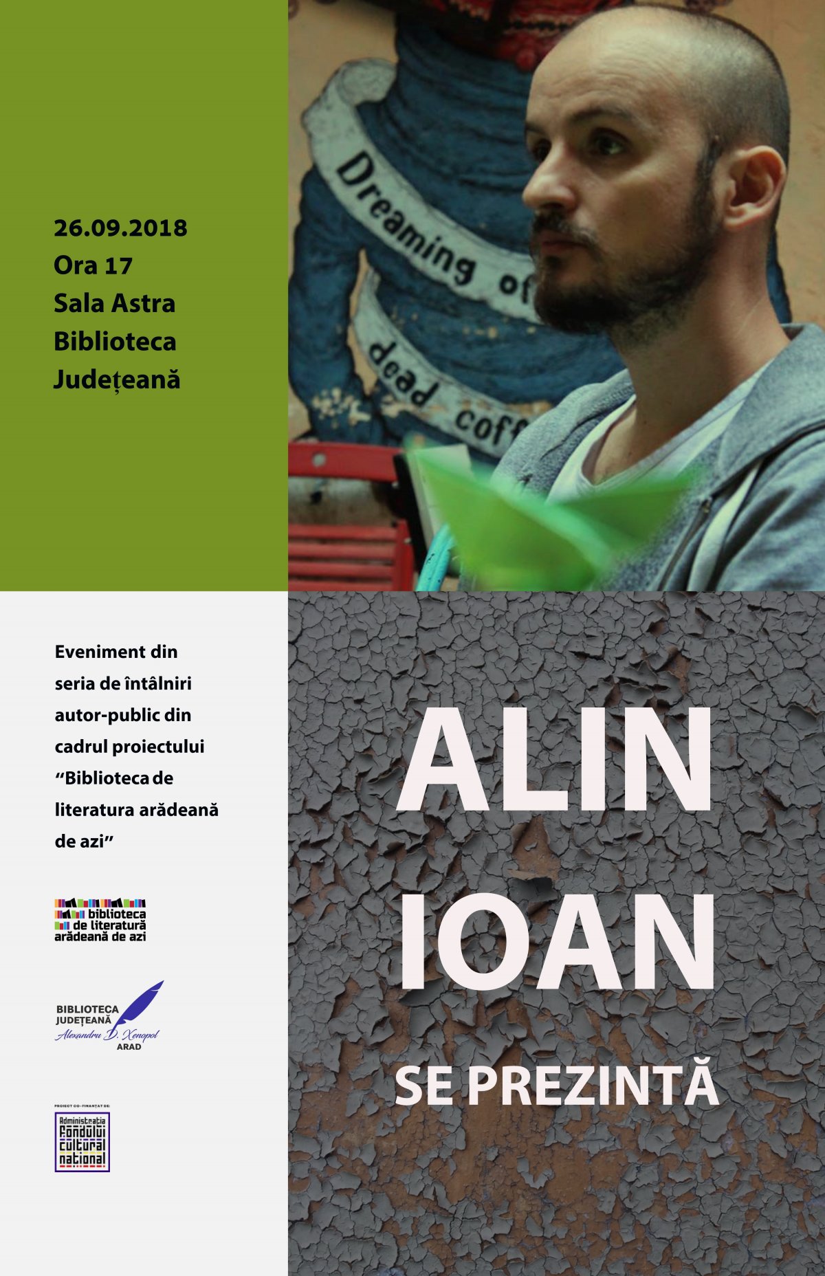 Alin Ioan se prezintă” în seria de întâlniri autor-public din proiectul „Biblioteca de literatură arădeană de azi”