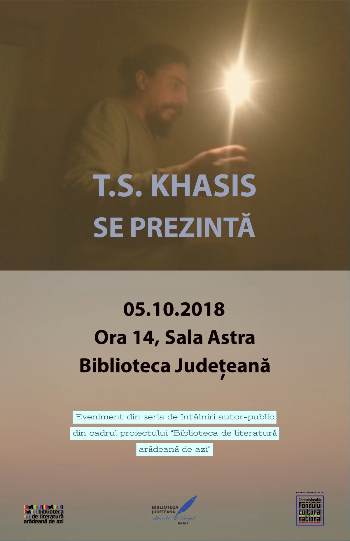 „T. S. Khasis se prezintă” în seria de întâlniri autor-public din proiectul „Biblioteca de literatură arădeană de azi”