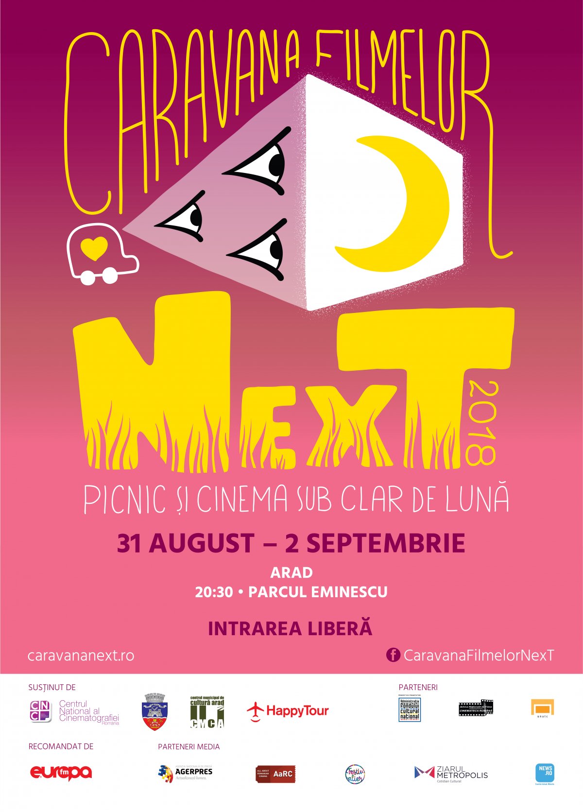 Caravana Filmelor NexT revine la Arad, în Parcul Eminescu 3 seri de picnic și scurtmetraje, sub clar de lună