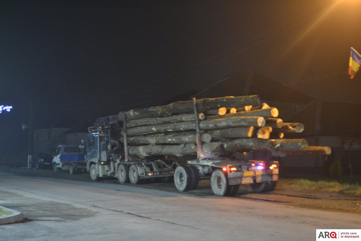 Autotren forestier surprins noaptea cu încărcătura ieșită din gabarit fără a fi semnalizată