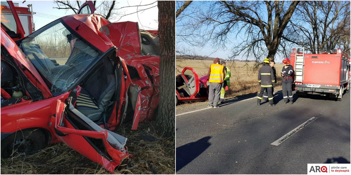 Accident cu doi răniți pe Drumul Național Arad-Oradea