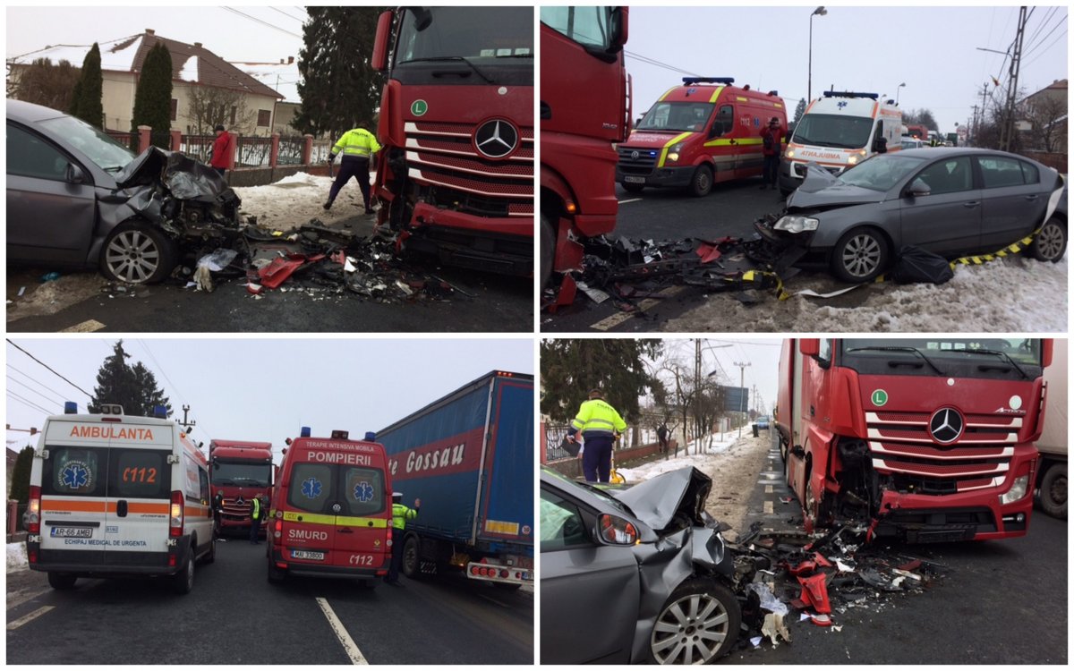 Accident cu Volkswagen contra TIR și trei răniți la Șimand