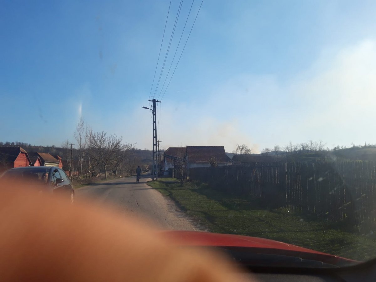 Un incendiu de vegetație ierboasă amenință să cuprindă satul Nadăș