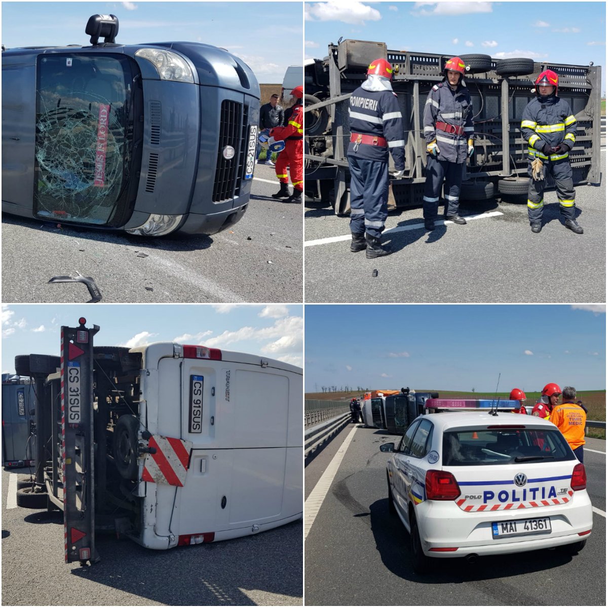 Accident pe Autostrada Arad-Timișoara. Două microbuze s-au răsturnat