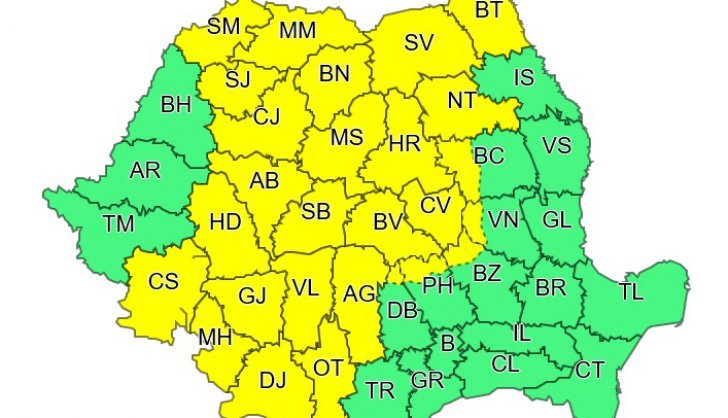 Vine ciclonul peste România. COD GALBEN de furtuni, extins în 27 de județe!