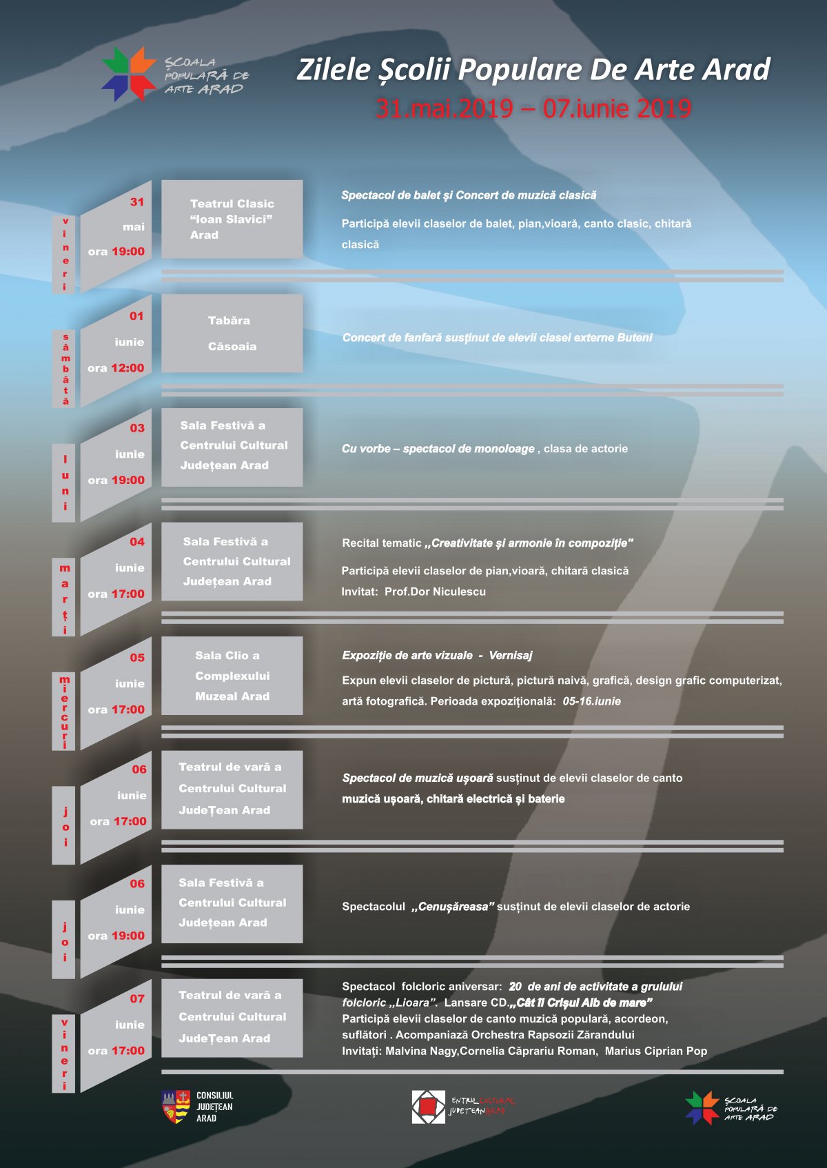 Zilele Scolii Populare de Arte la Arad 2019 - PROGRAM