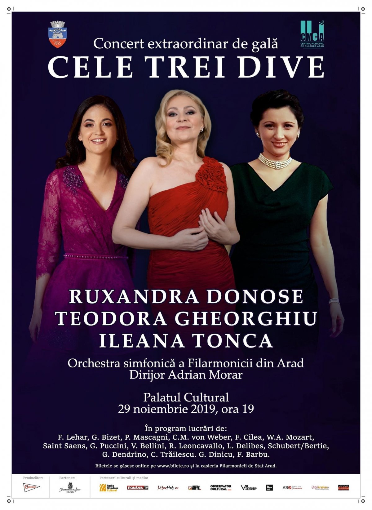 CELE TREI DIVE pe o scenă cu istorie din România Ruxandra Donose, Teodora Gheorghiu şi Ileana Tonca în concert la  Palatul cultural din Arad 