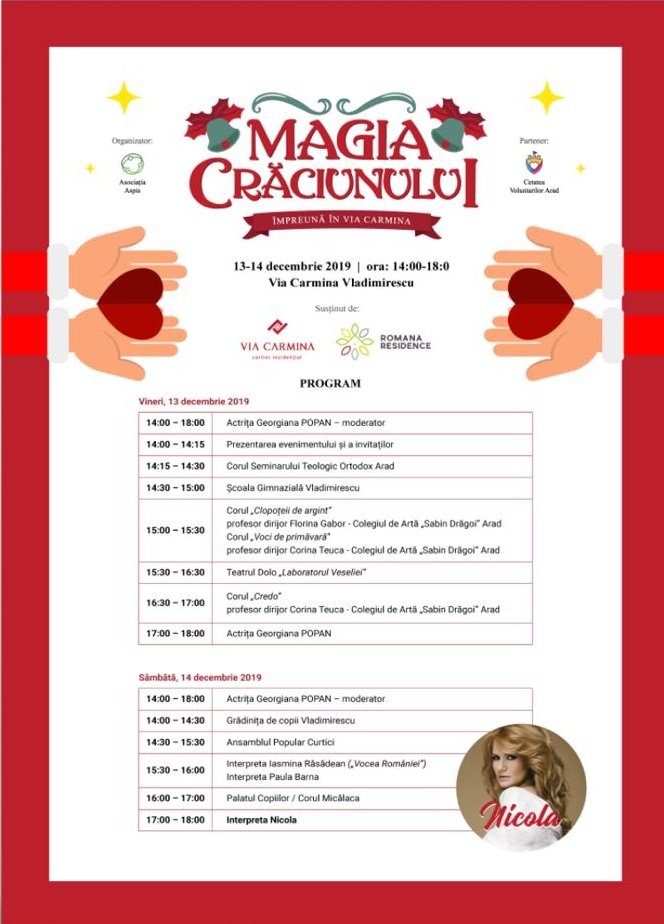 Concert Nicola în Via Carmina! În 13 – 14 decembrie se organizează în premieră, în Arad, târgul caritabil Magia Crăciunului!