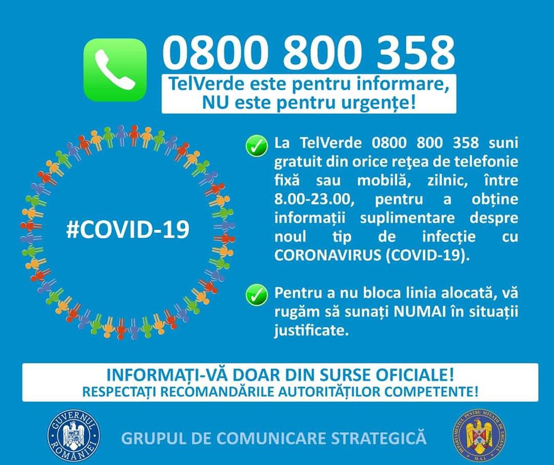 Vă rugăm să apelați numărul unic de urgență 112 doar pentru situații de urgență, iar pentru solicitarea de informații să apelați linia TELVERDE 0800800358