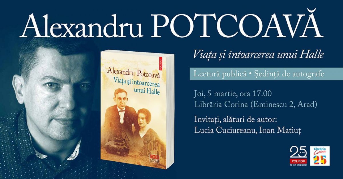  Alexandru Potcoavă își lansează un nou roman la Librăria CORINA