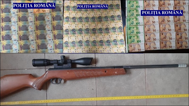 Valută de mii de lei şi o armă au găsit poliţiştii la o grupare care se ocupa cu traficul de persoane