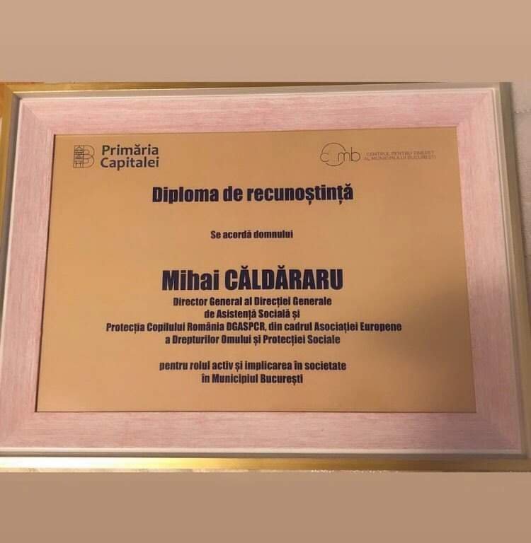 Mihai Căldăraru a primit din partea Primăriei București o diplomă de recunoștință 