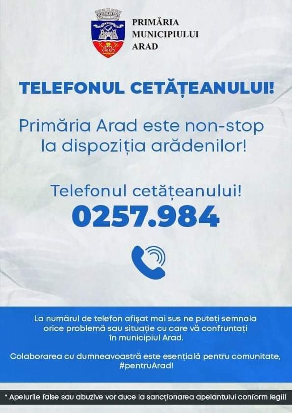 „Telefonul cetăţeanului”, non-stop la dispoziţia arădenilor