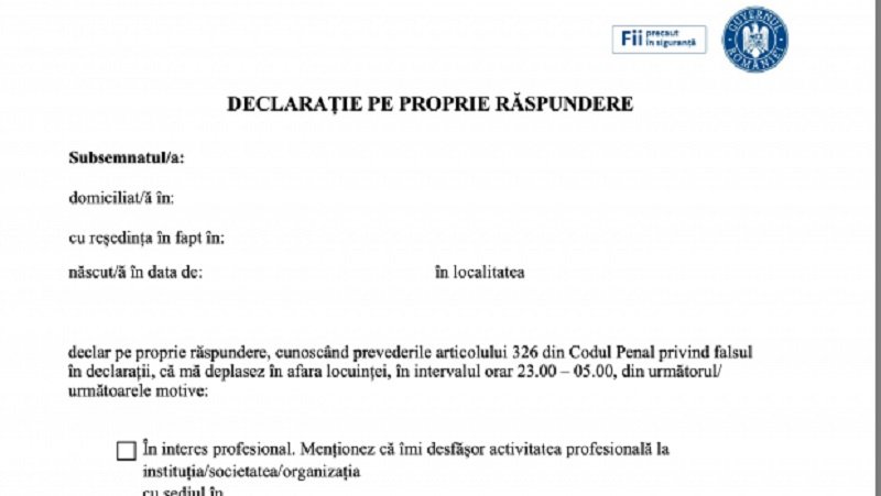 Declaraţia pe propria răspundere, valabilă numai în format fizic. Noile precizări ale autorităţilor