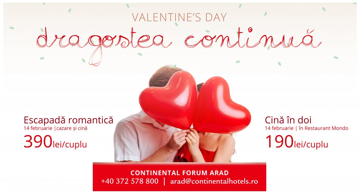 Sărbătorește Valentine’s Day la Hotel Continental Forum Arad