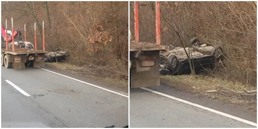 Cinci persoane au fost RĂNITE după ce un autoturism s-a întors cu roțile-n sus, la Bârzava