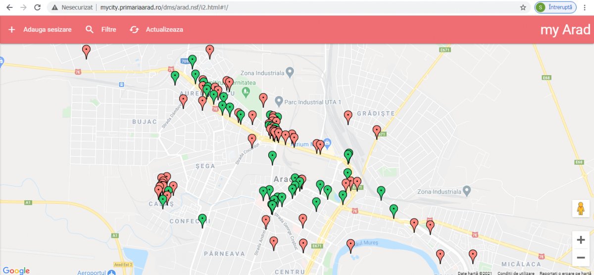 Aproape 4.000 de sesizări depuse prin intermediul aplicației My Arad au fost soluționate de Primărie