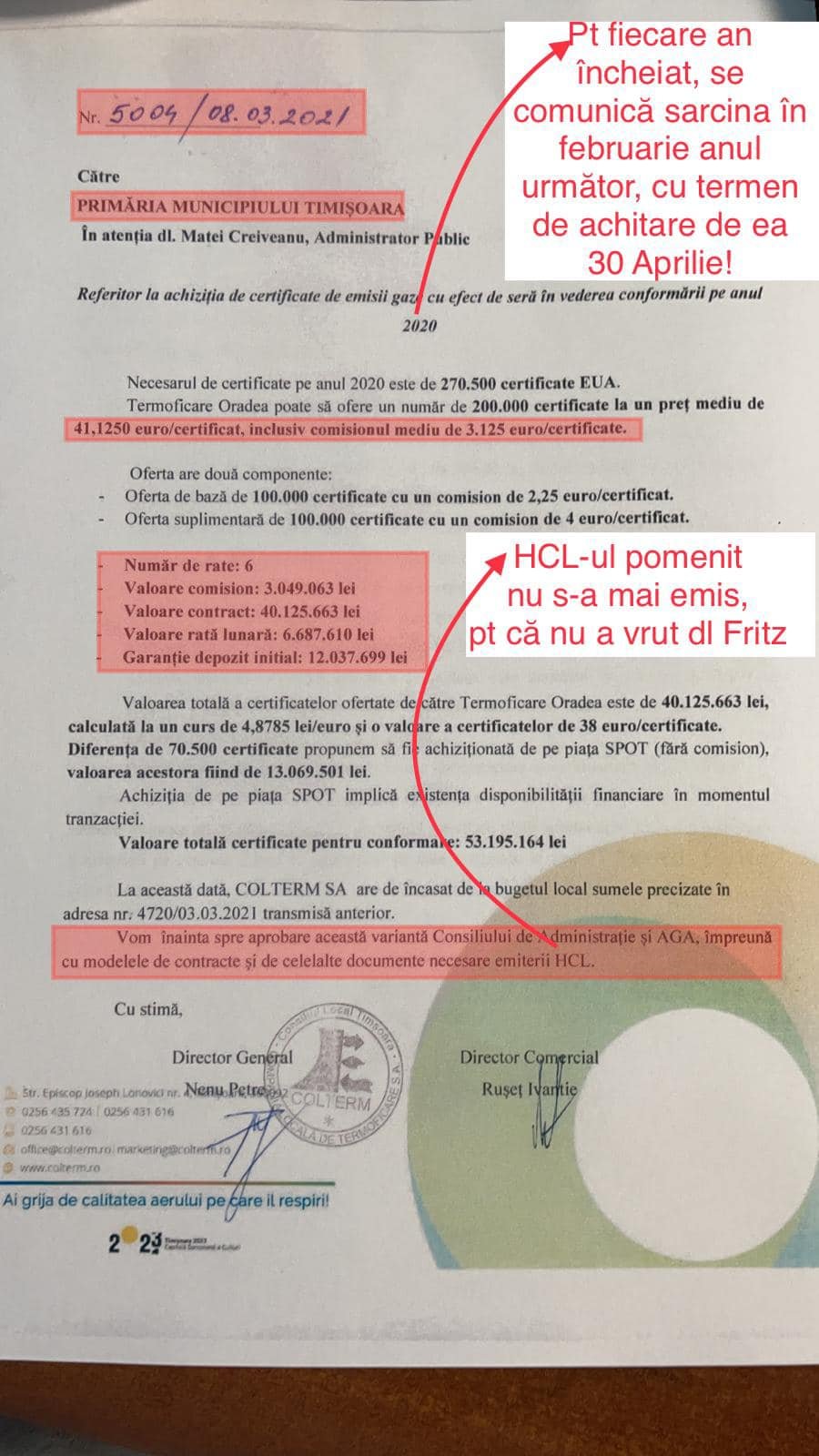 Documentul care arată incompetenţa lui Fritz legat de Colterm