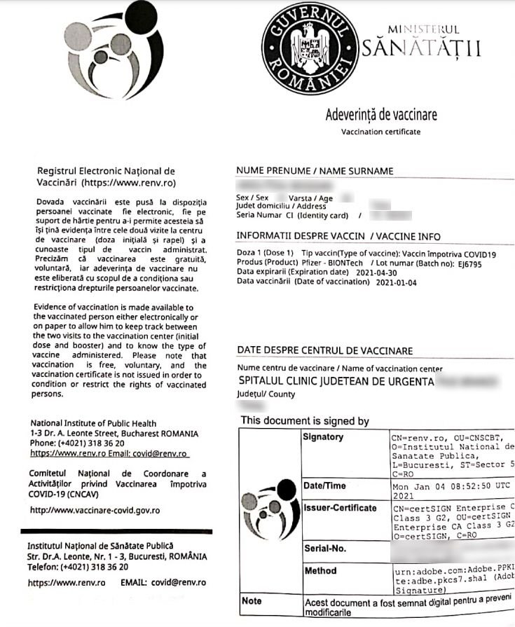 Certificate de vaccinare false vândute pe o rețea de socializare. Polițiștii arădeni au deschis o anchetă