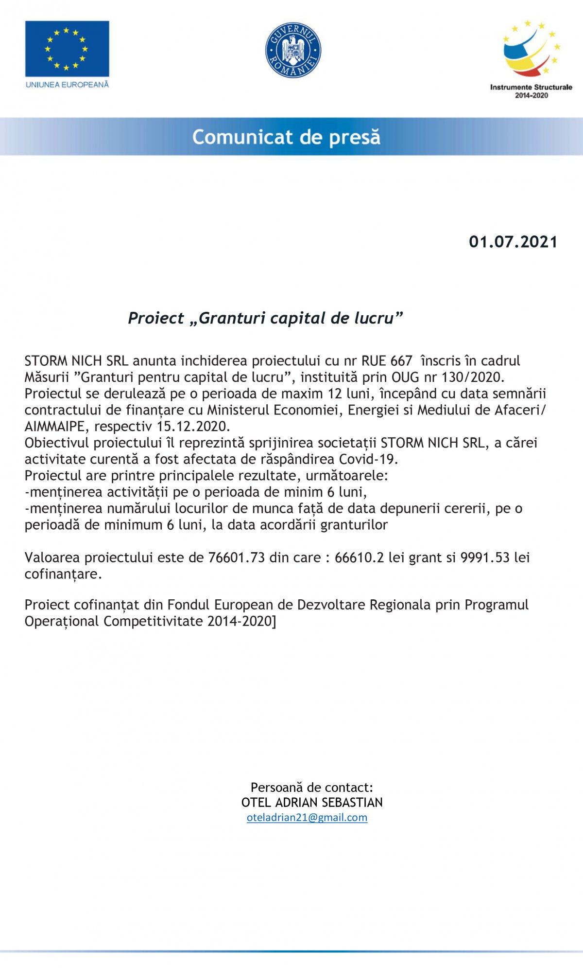 Proiect „Granturi capital de lucru”