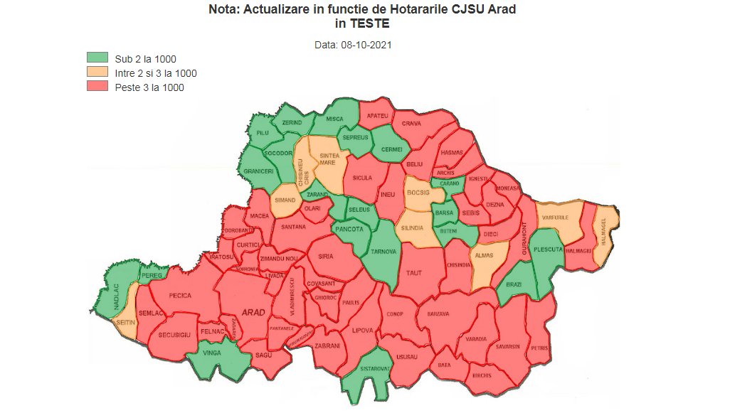 Ce restricţii sunt impuse în fiecare dintre localităţile judeţului în funcţie de incidenţa COVID-19