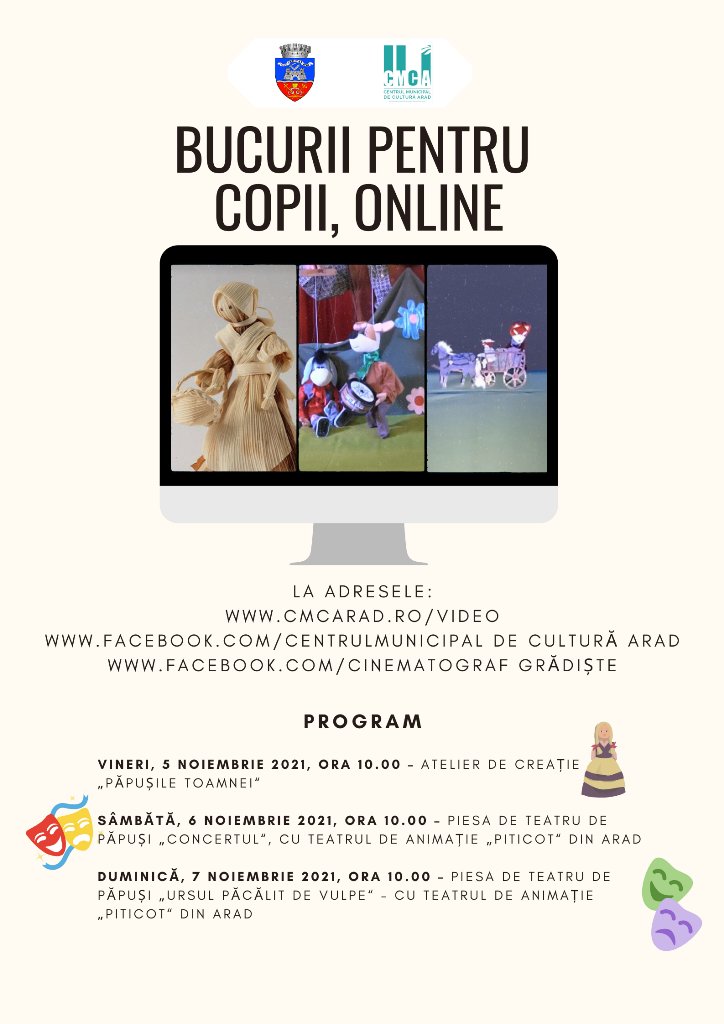 „Bucurii pentru copii“, ediția a II-a – ateliere de creație și teatru de păpuși, online