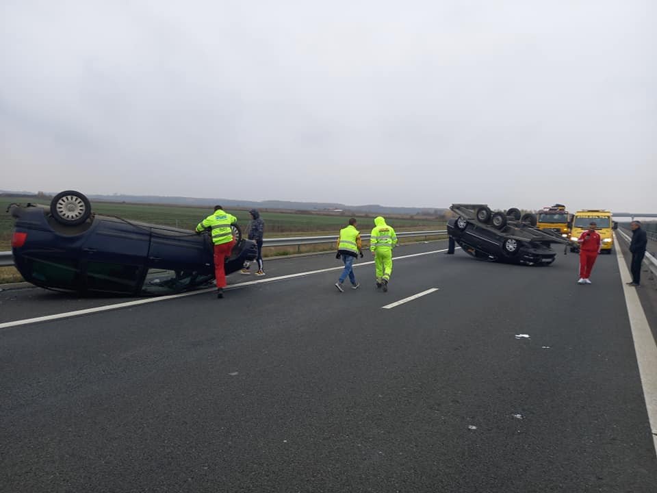 Accident spectaculos pe autostrada A1 Pecica-Arad (FOTO)