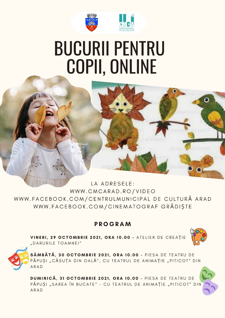 „Bucurii pentru copii“ – ateliere de creație și teatru de păpuși, online