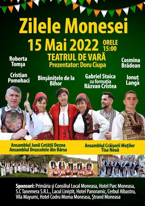 Zilele Monesei - 15 mai 2022 cu artiști de seamă.