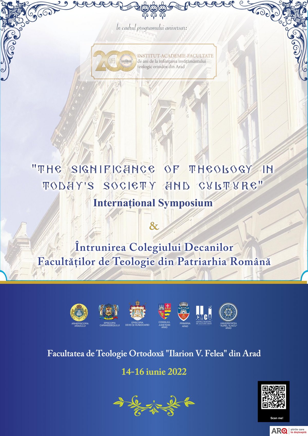 Simpozion internațional  și Colegiul Decanilor Facultăților din Patriarhia Română  la Arad   