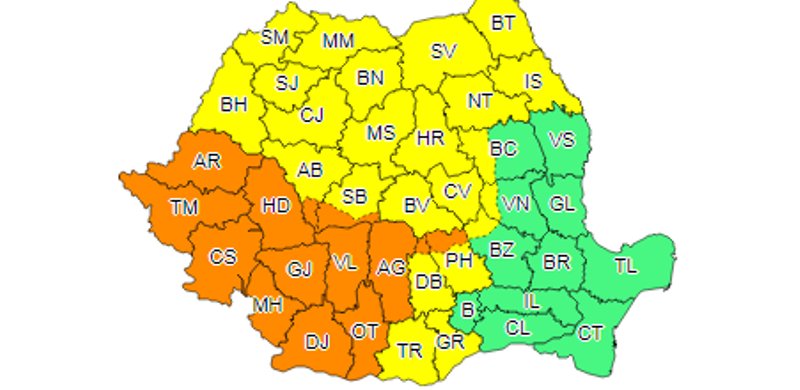 Cod portocaliu de caniculă, dar şi de furtuni în judeţ