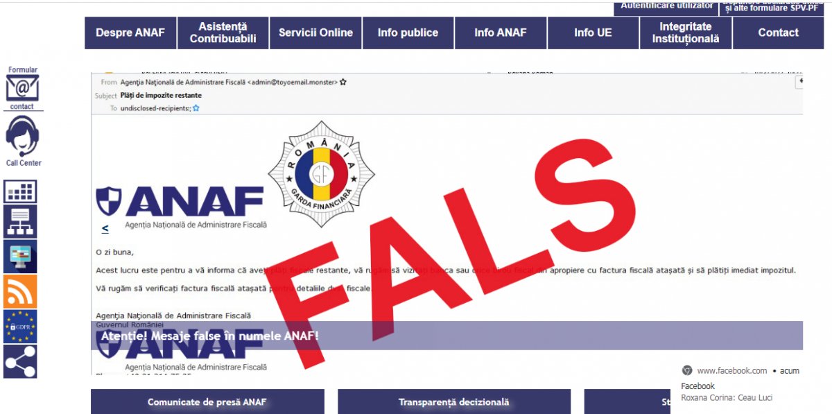 Atenție! Încep să apară noi mesaje false în numele ANAF