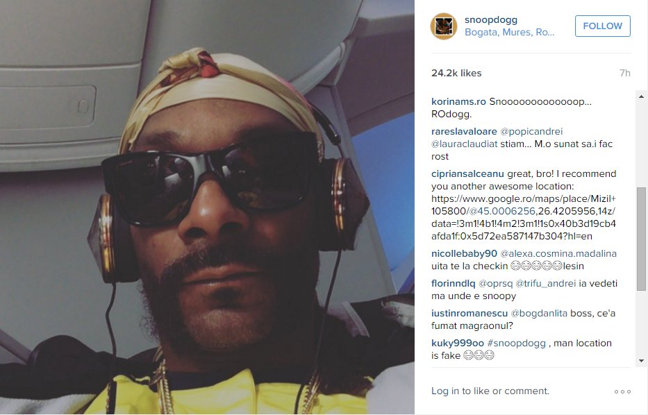 Snoop Dogg a dat check-in în Mureș și a fost luat la mișto de români