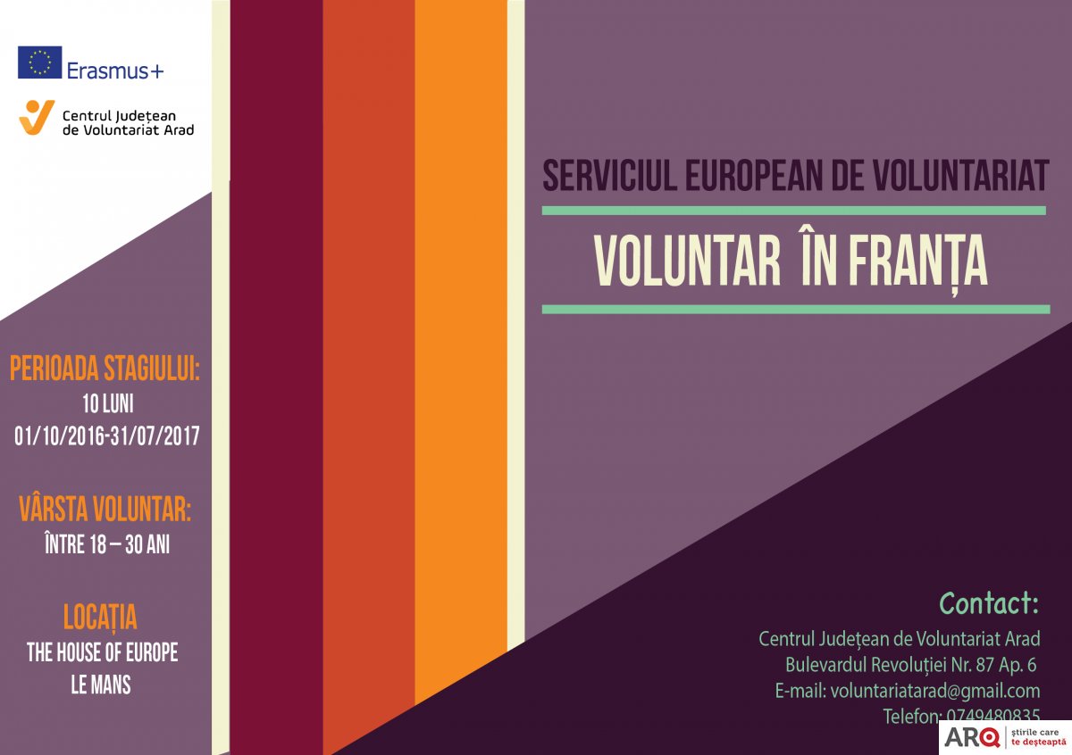 Centrul Județean de Voluntariat Arad te trimite VOLUNTAR în Franța