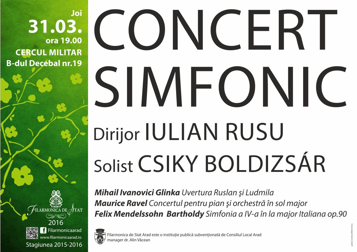 Dirijorul Iulian Rusu și pianistul Csíky Boldizsár, invitații ultimului concert al lunii martie
