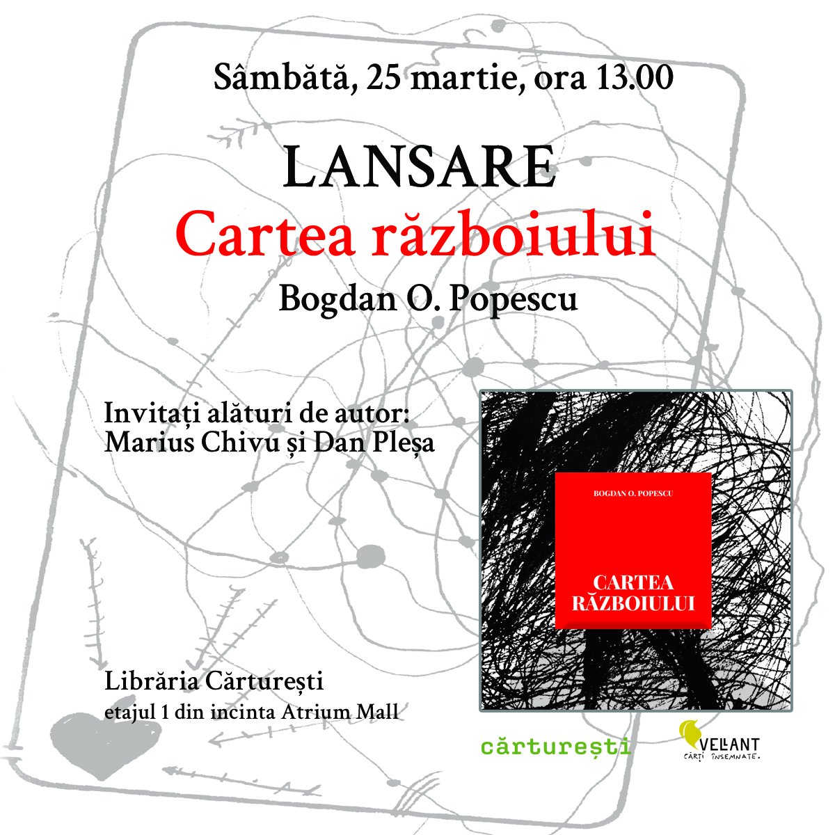 Bogdan O. Popescu lansează volumul Cartea războiului la Cărturești Arad