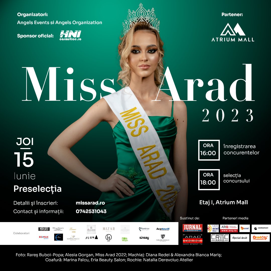 Săptămâna viitoare va avea loc Preselectia MISS ARAD,  evenimentul în cadrul căruia se decid finalistele concursului Miss Arad 2023