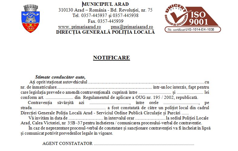 Poliţia Locală vrea să interacţioneze cu şoferii care-şi lasă maşinile în locuri nepermise şi îi invită la sediu