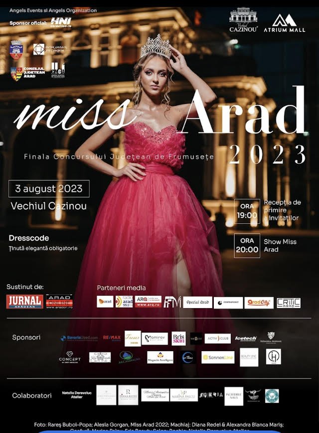 Finala concursului județean de frumusețe Miss Arad va avea loc în data de 3 august, la Vechiul Cazinou din Arad. Evenimentul este la a XVIII-a ediție.